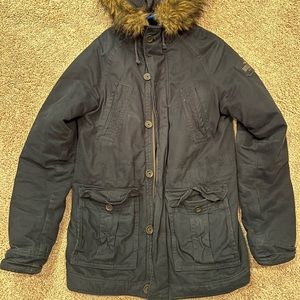 Hollister Parka Faux Fur Hood Mens Size M Color Blue